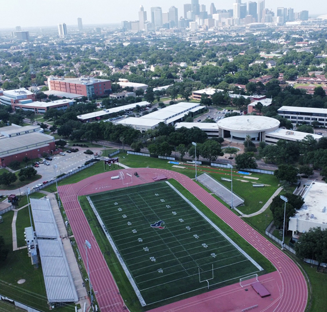 Completed collegiate football field built by the Mascot Holdings family of sports construction companies